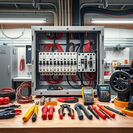 Perfectly completed electrical installation in Kennedale TX features organized panel tools and modern workshop atmosphere.