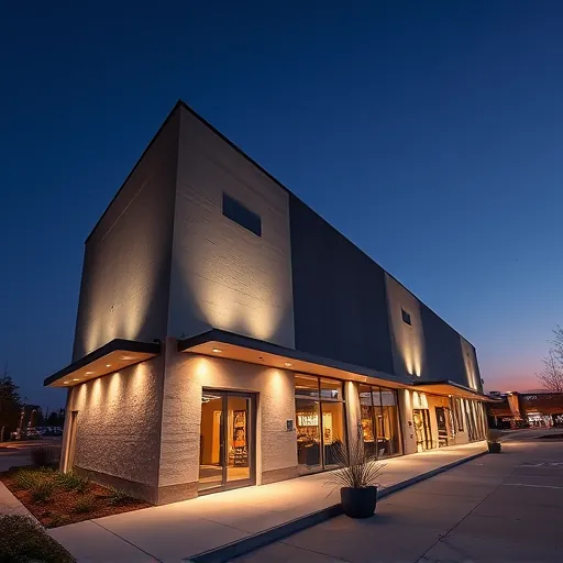 Fresh lighting installation in Denton TX, modern building illuminated by LED lights showcasing architectural details.