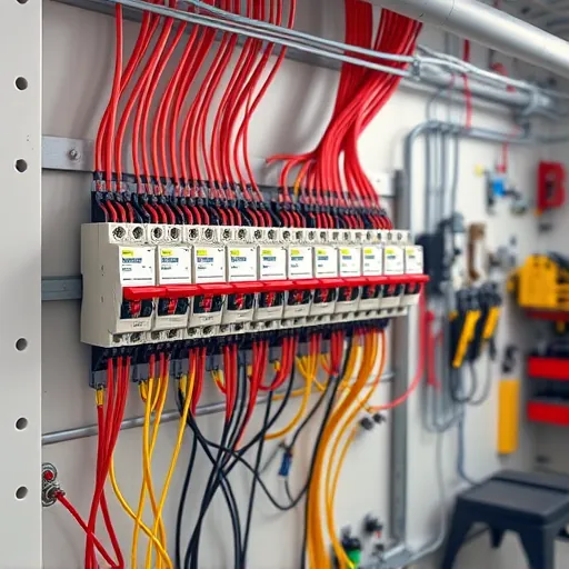 Completed electrical installation in Watauga TX featuring organized circuit breakers, vibrant wiring, and a clean workspace.