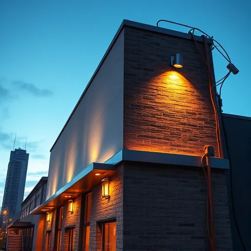Modern building facade in Fort Worth, TX, illuminated by energy-efficient LED lighting showcasing architectural details.