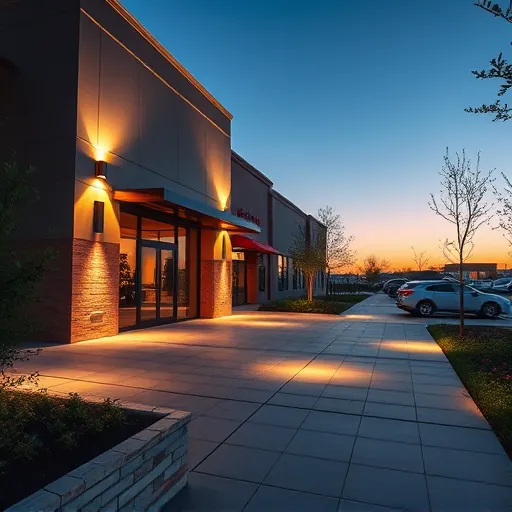 Completed LED lighting installation in Fort Worth TX showcasing modern architecture and inviting outdoor ambiance.