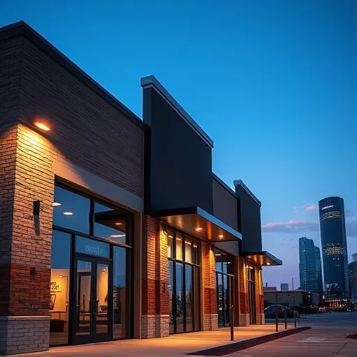 Completed commercial building lighting installation in North Richland Hills TX illuminating modern exterior at dusk with warm glow