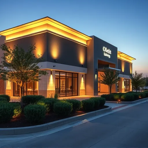 Completed commercial lighting installation in Burleson Texas highlighting modern architecture with LED fixtures and landscape lighting