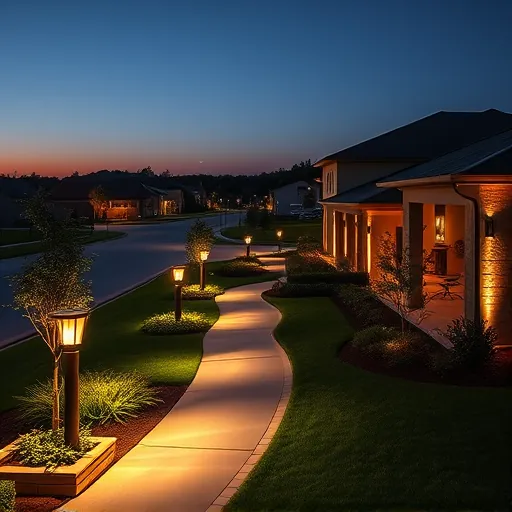 Beautifully illuminated outdoor lighting showcasing pathways, gardens, and modern fixtures in a upscale Texas neighborhood at dusk