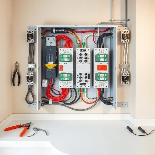 Completed electrical installation in Aledo TX, featuring a tidy panel, organized wires, tools on a clean workbench.