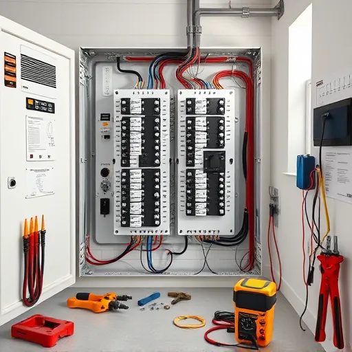 Electrical installation in Blue Mound TX featuring a tidy panel with organized circuitry and a professional workspace.