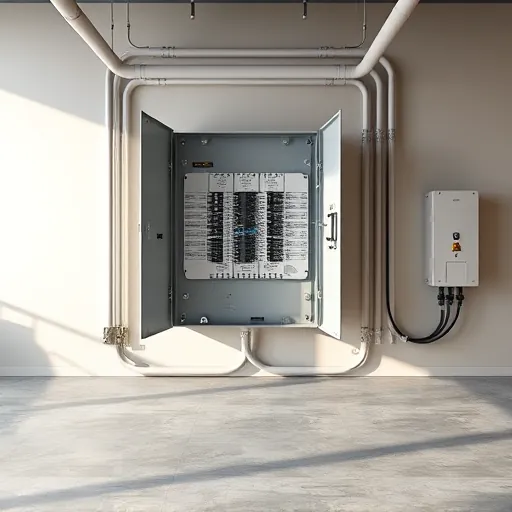 Recently installed electrical subpanel in a modern utility room with neatly arranged breakers and clean wiring