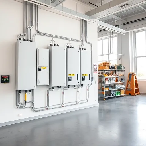 Completed electrical installation in Azle TX featuring modern panels, organized wiring, and a clean industrial workshop.