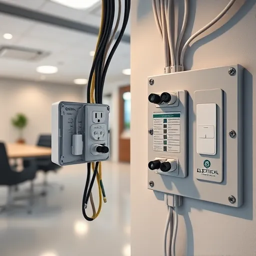 Completed electrical installation in Fort Worth TX, featuring organized wiring, sleek panels, and professional office setting.