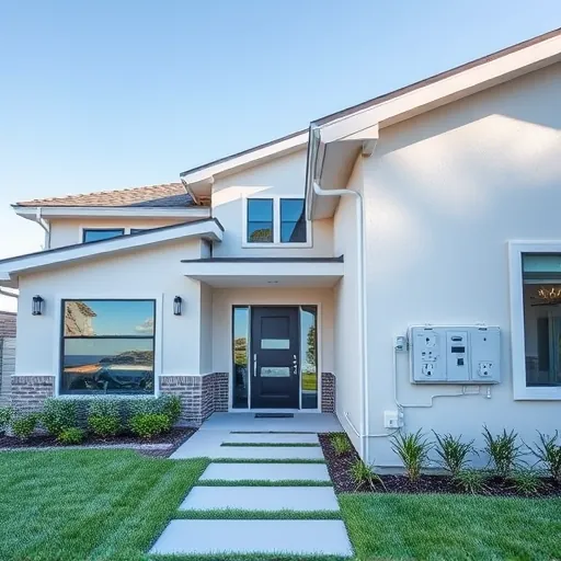 Completed electrical installation in Lewisville TX with modern design, sleek house facade, and quality craftsmanship.