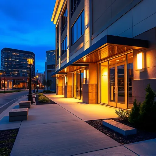 Newly completed LED lighting installation in Fort Worth TX featuring a modern building illuminated at dusk.
