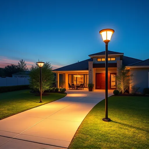 Bright outdoor lighting installation in Blue Mound TX illuminating a landscaped driveway and modern house at twilight