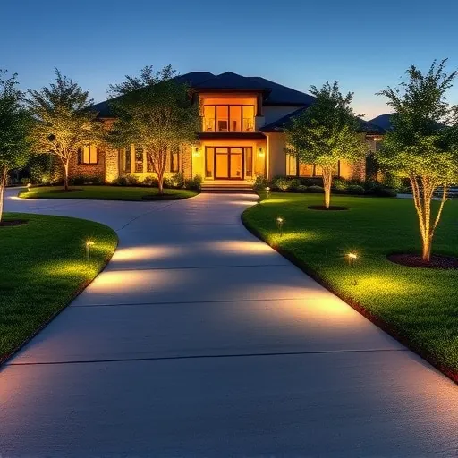 Modern driveway lighting installation in North Richland Hills TX with LED fixtures and inviting ambient glow.