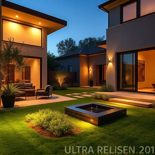 Fresh lighting installation in a modern Mansfield TX outdoor space at dusk, featuring sleek architecture and inviting ambiance.