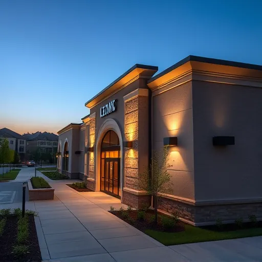 Beautiful LED outdoor lighting installation on a commercial building in Azle TX with warm glow and sleek design