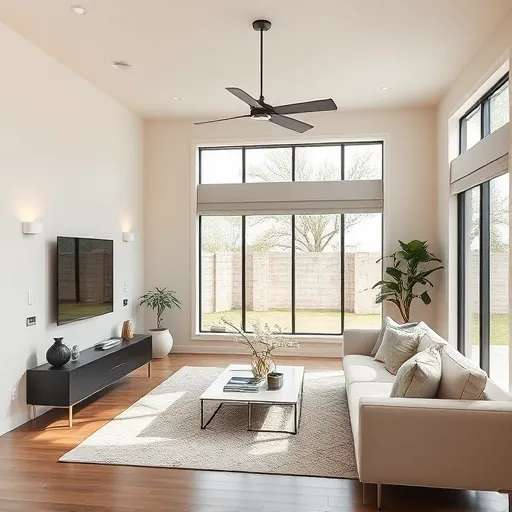 Modern living room in Highland Village TX features elegant fixtures and smart home technology with seamless electrical installation.