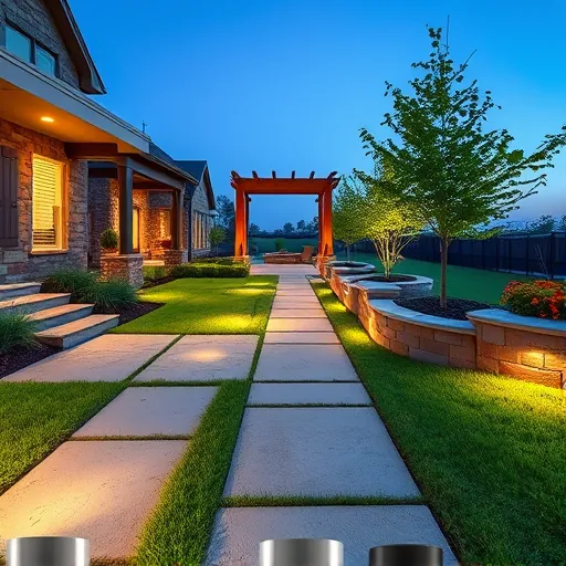 Meticulously installed outdoor lighting in Argyle Texas highlights pathways, architectural features, garden beds, and mature trees in a landscaped yard.