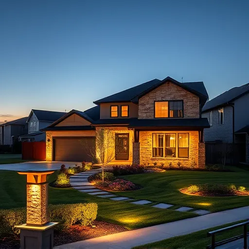 Completed modern residential lighting installation in Benbrook TX illuminating lush landscaping and stylish home exterior.