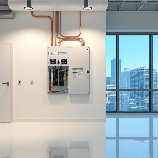 Completed electrical work in a modern Fort Worth, TX building showcasing clean lines and organized wiring.