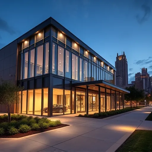 Professional LED lighting installation on a modern building in Fort Worth TX, showcasing architectural elegance at dusk.