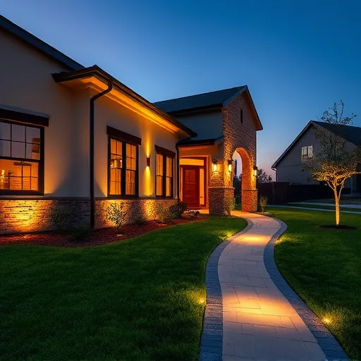 Freshly completed outdoor lighting installation in Haslet TX, showcasing a modern home accented by warm ambient lights.