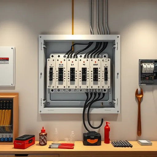 Completed electrical installation in Flower Mound TX featuring a modern panel on a neutral wall with organized tools.