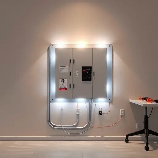 Modern electrical panel installation in The Colony TX with organized wiring, ambient LED lighting, and a clean workspace.