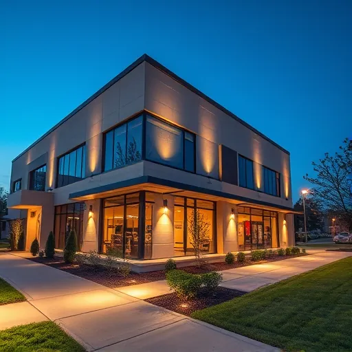Lighting installation on a modern commercial building in Keller, TX, showcasing sleek design and inviting ambiance.