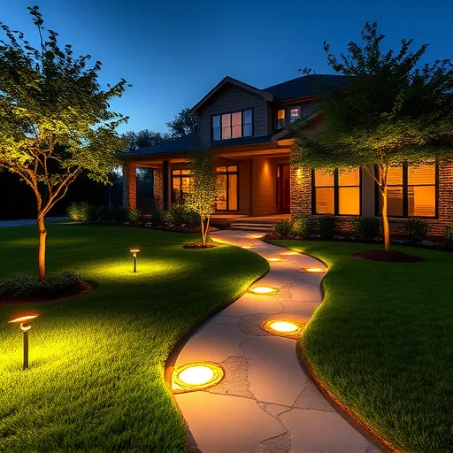 Perfectly completed outdoor lighting installation in Keller Texas highlights landscape lights on lush lawns trees and modern home at dusk