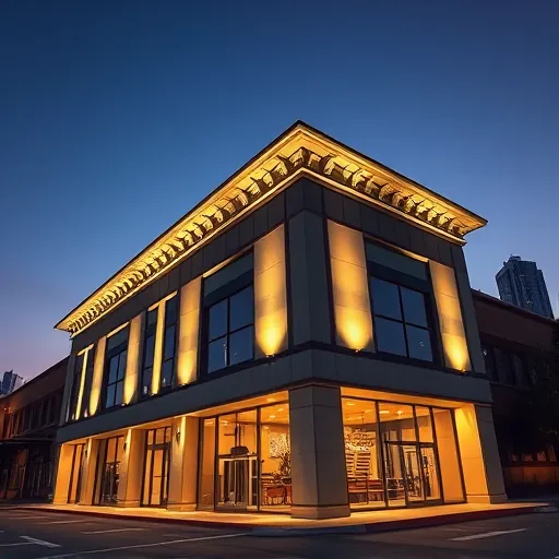 Completed LED lighting installation on a sleek Fort Worth commercial building, showcasing precise craftsmanship and inviting glow.