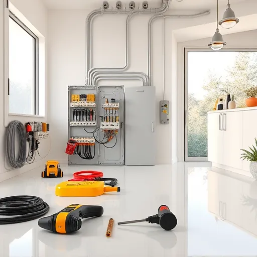 Completed electrical installation in Keller TX with organized tools, elegant panel, and clean, professional workspace.