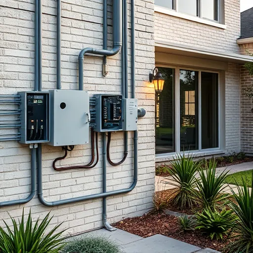 Completed electrical installation in Colleyville TX showcasing modern home exterior and expertly arranged components.