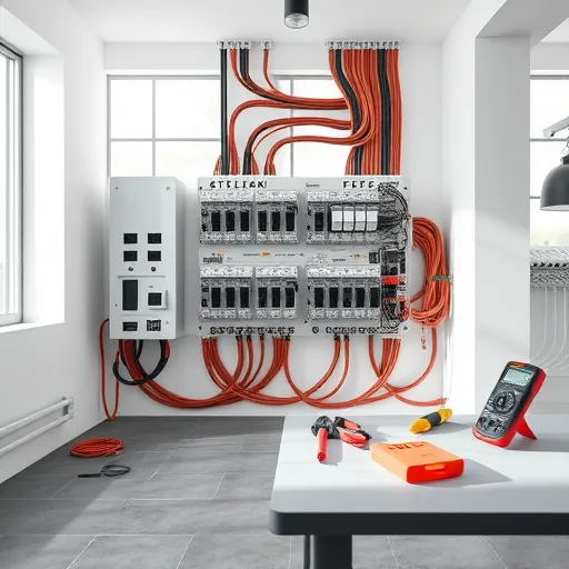 Completed electrical installation in Kennedale TX features organized wires, tools, and professional lighting in a utility room.