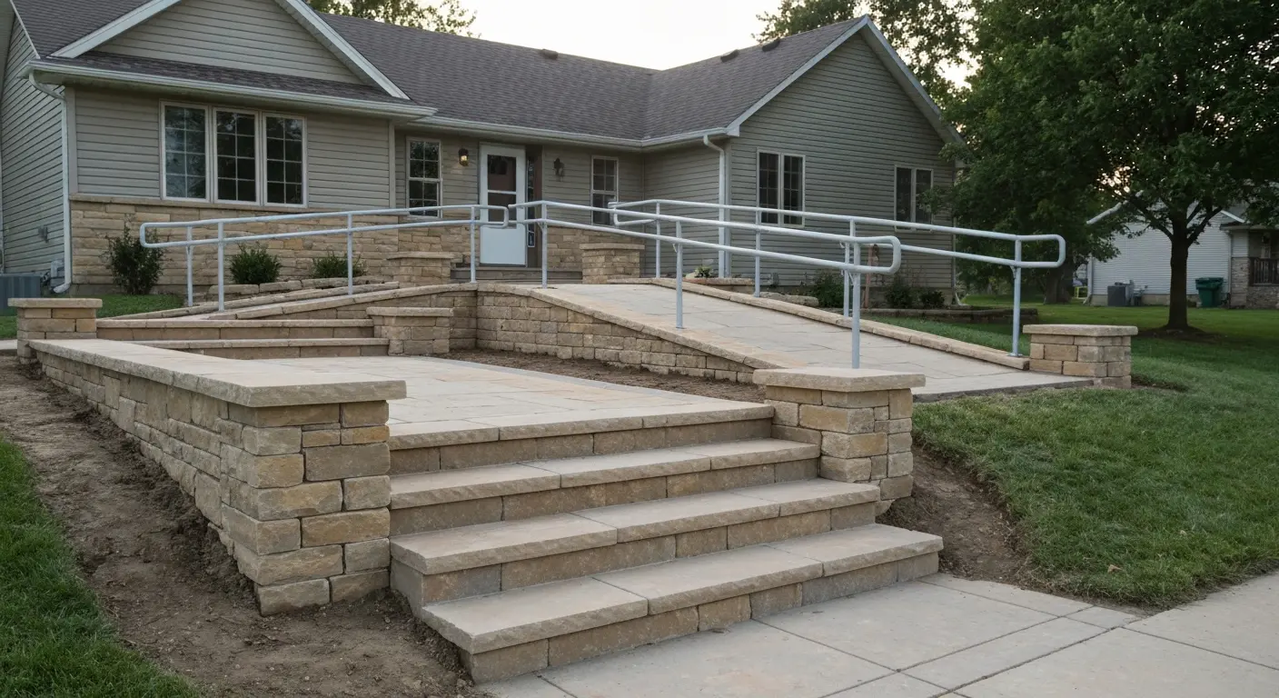 Stone steps and ramp installation