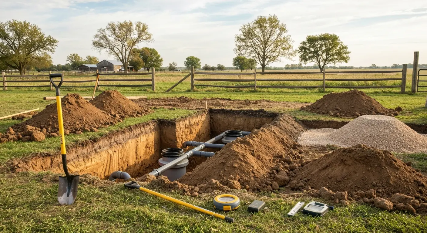 Septic tank installation excavation