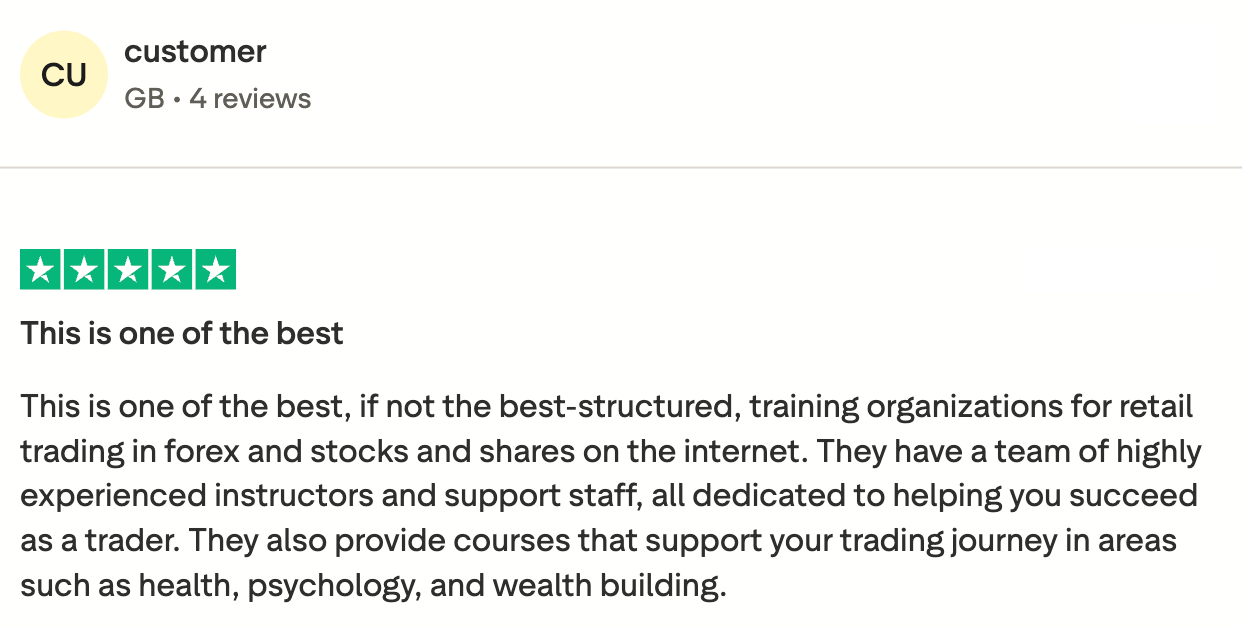 Trustpilot review from a student