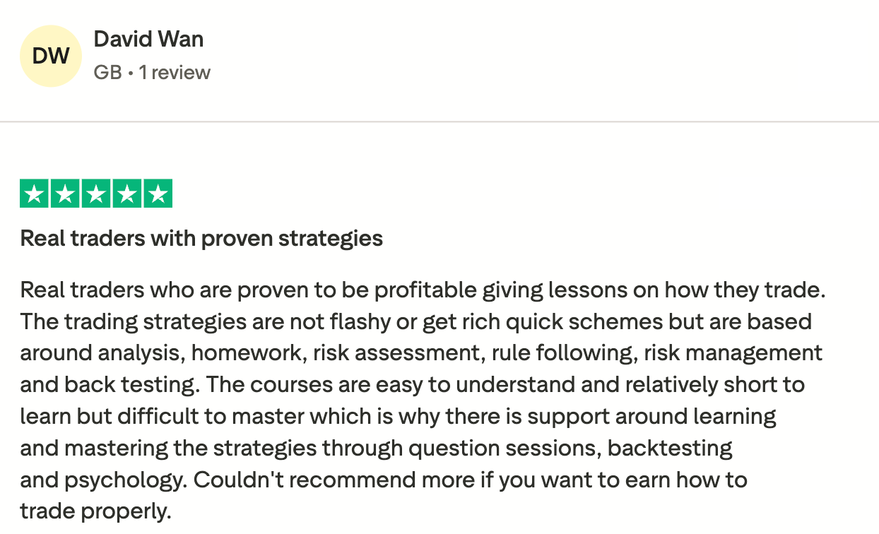 Trustpilot review from a student