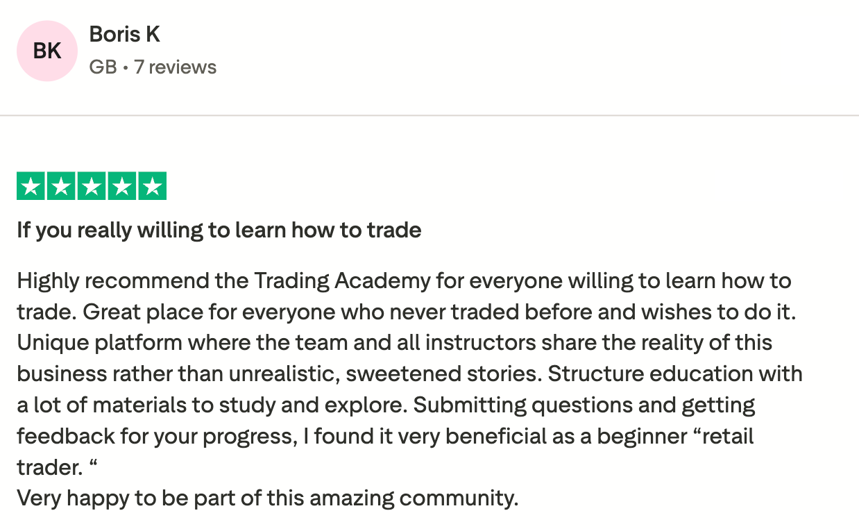 Trustpilot review from a student