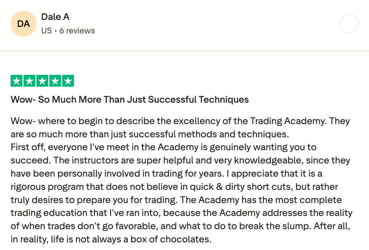 Trustpilot review from a student