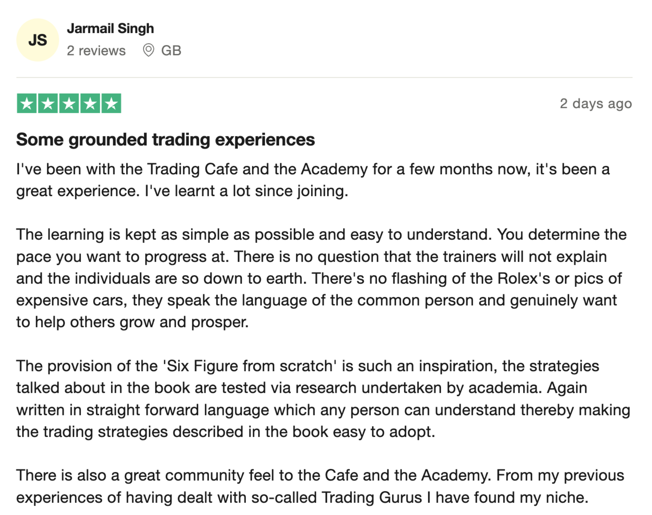 Trustpilot review from a student