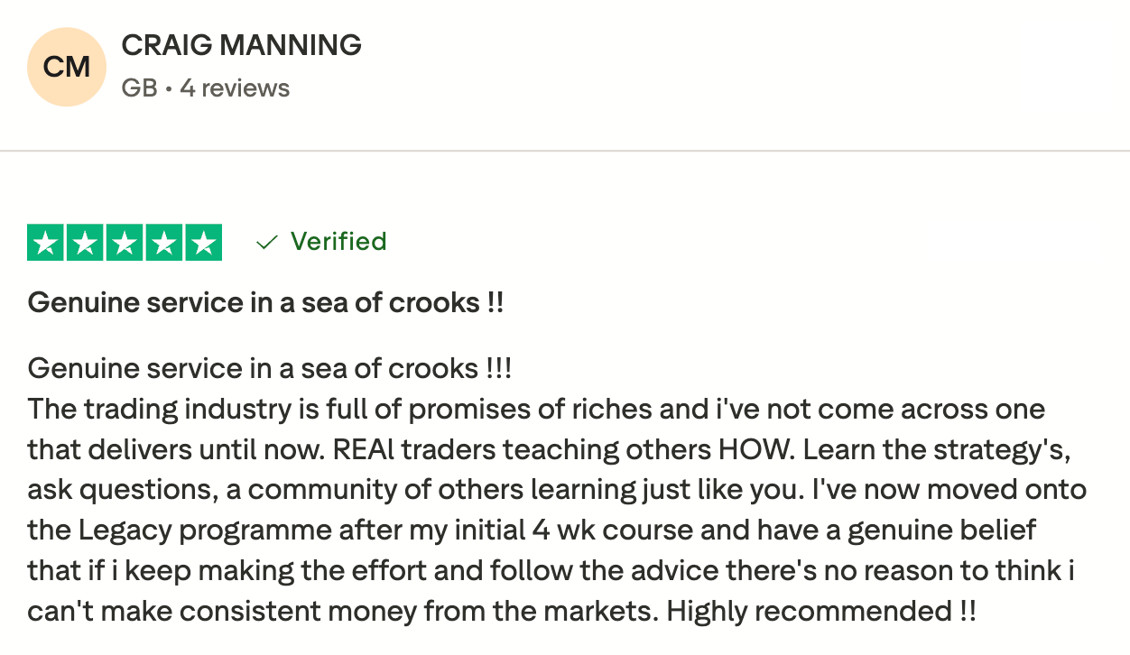 Trustpilot review from a student