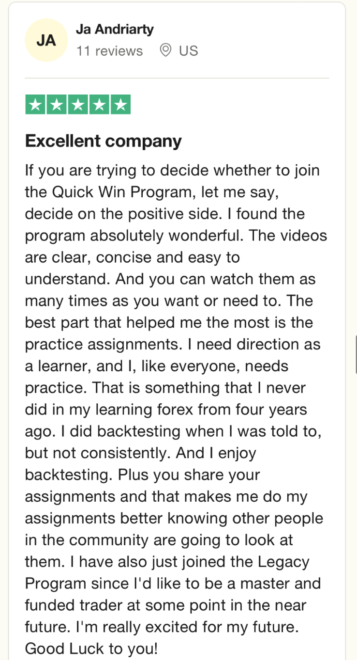 Trustpilot review from a student