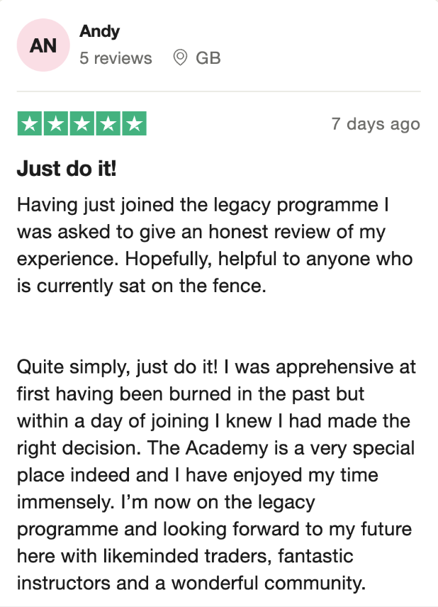 Trustpilot review from a student