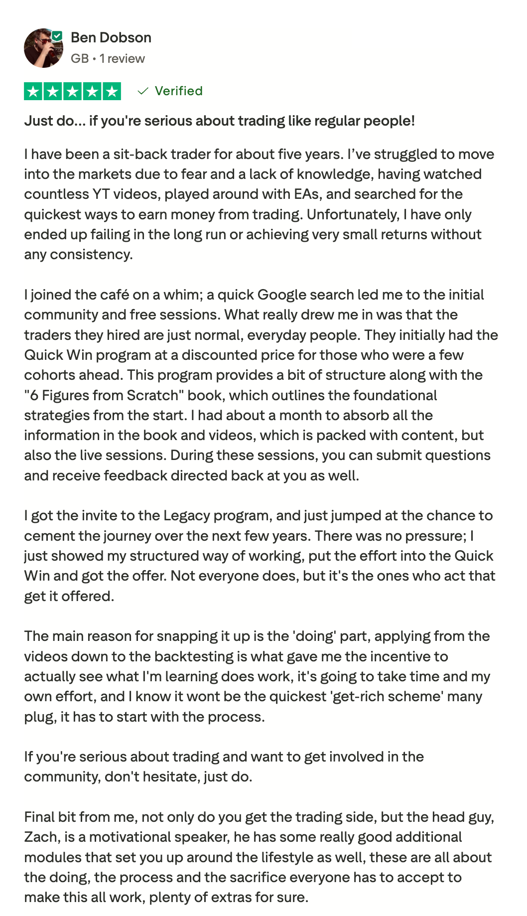 Trustpilot review from a student