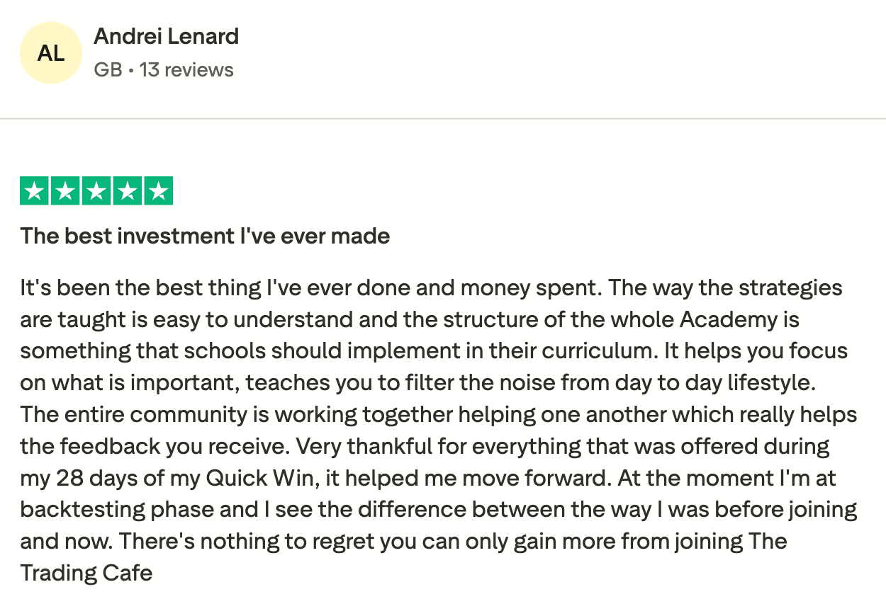 Trustpilot review from a student
