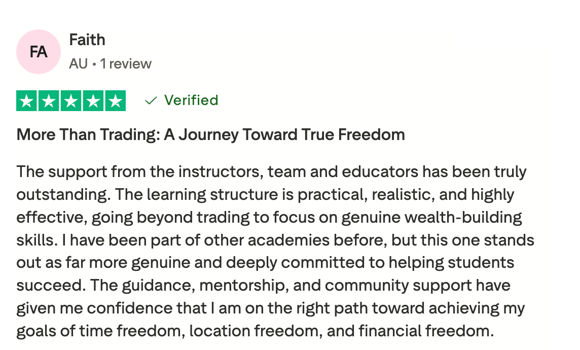 Trustpilot review from a student