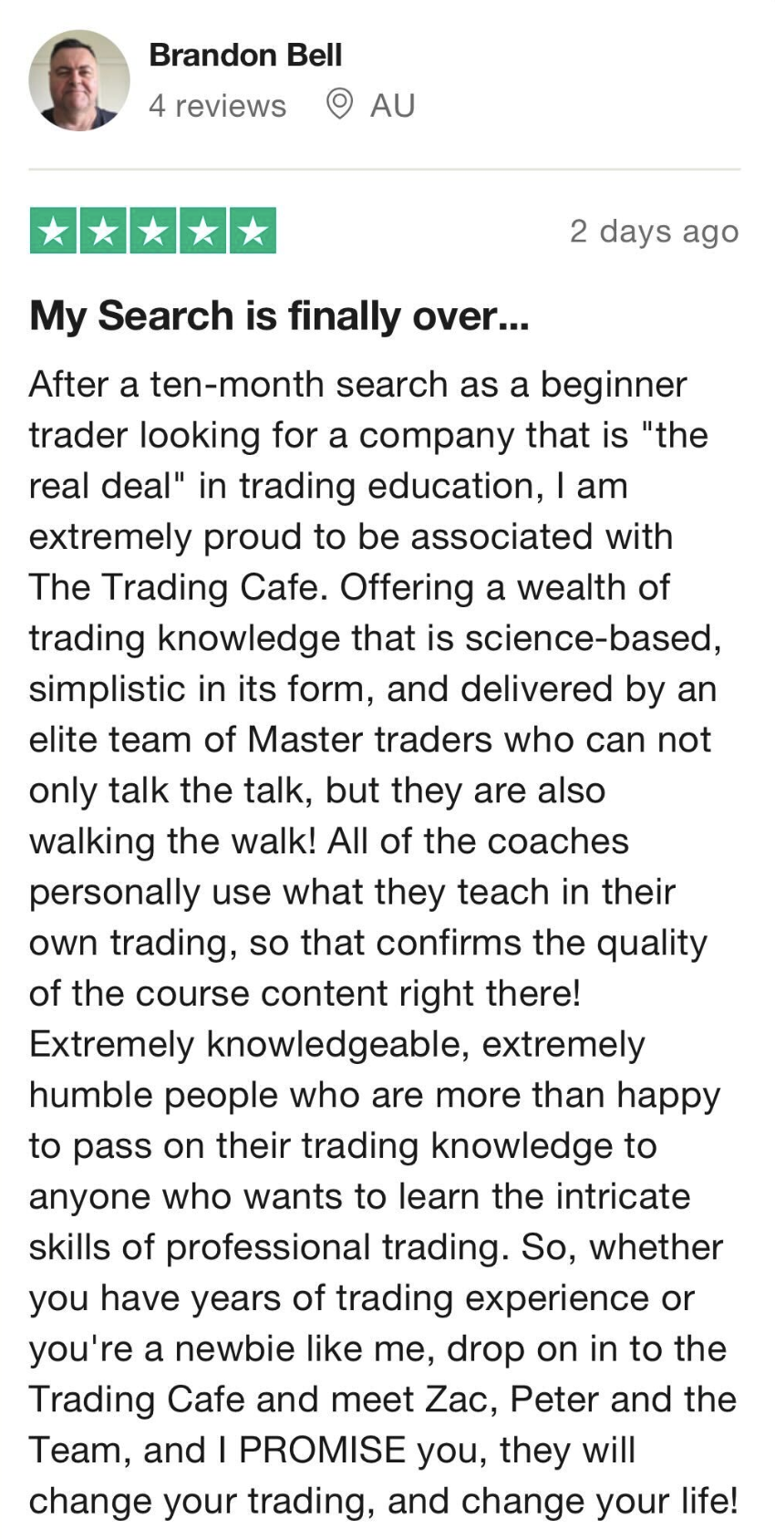 Trustpilot review from a student