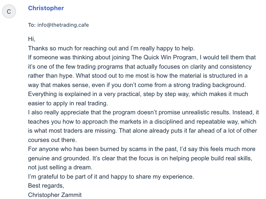 Email from Christopher Zammit