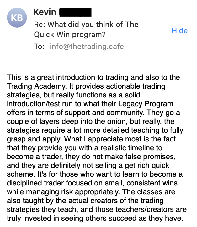Email from Kevin