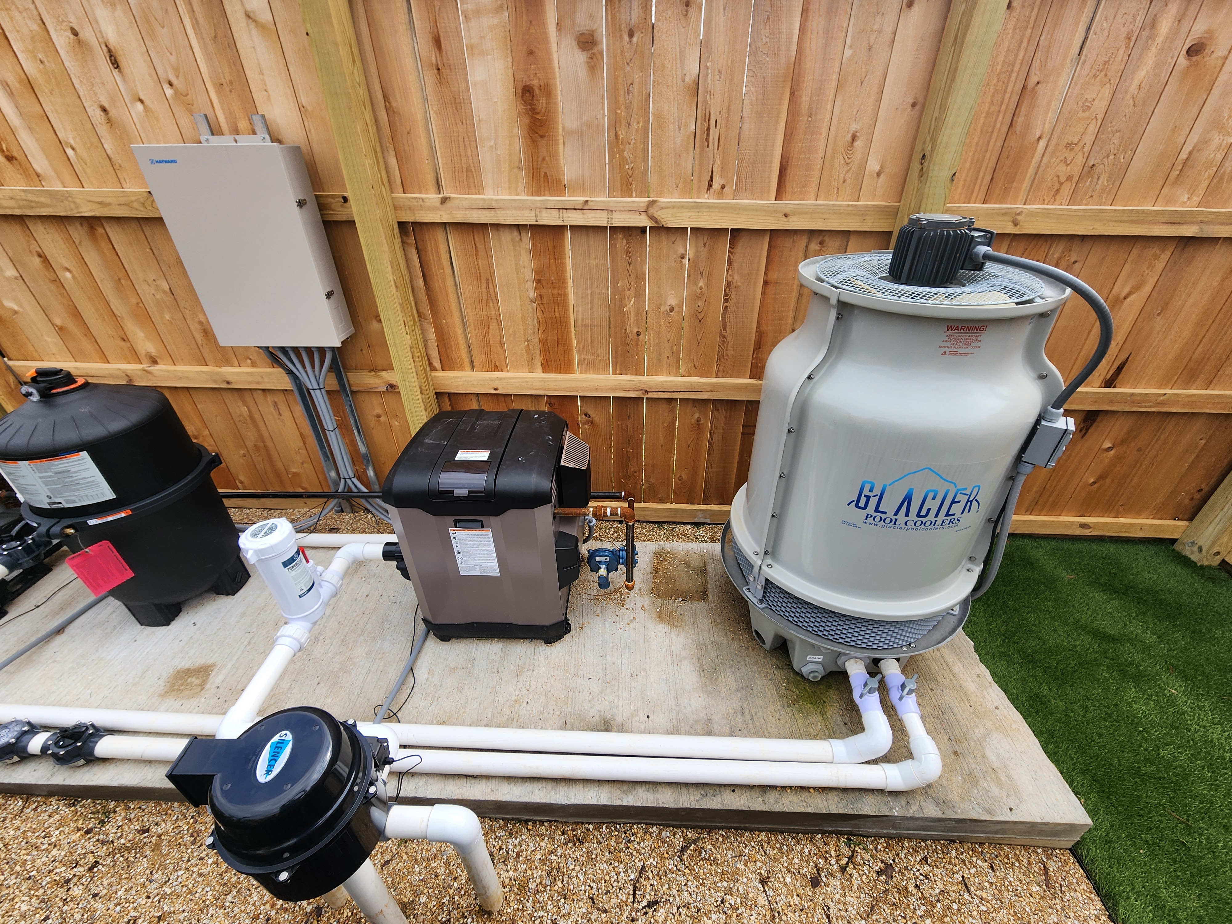 Modern pool pump and filtration equipment installed